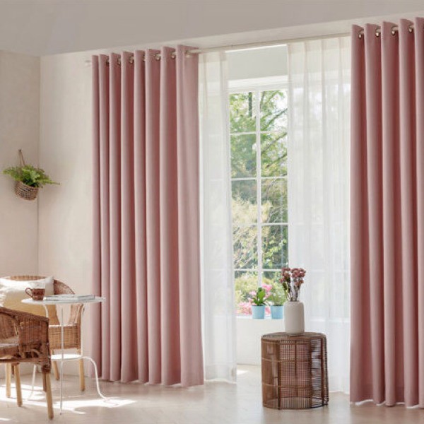 Rèm vải 2 lớp màu hồng